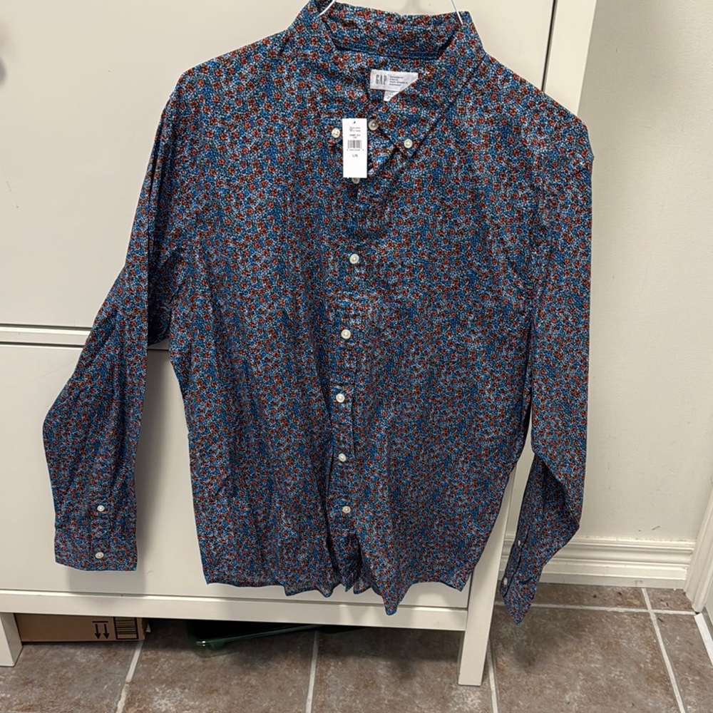 GAP Blue Casual Button Down Shirt with Floral Print